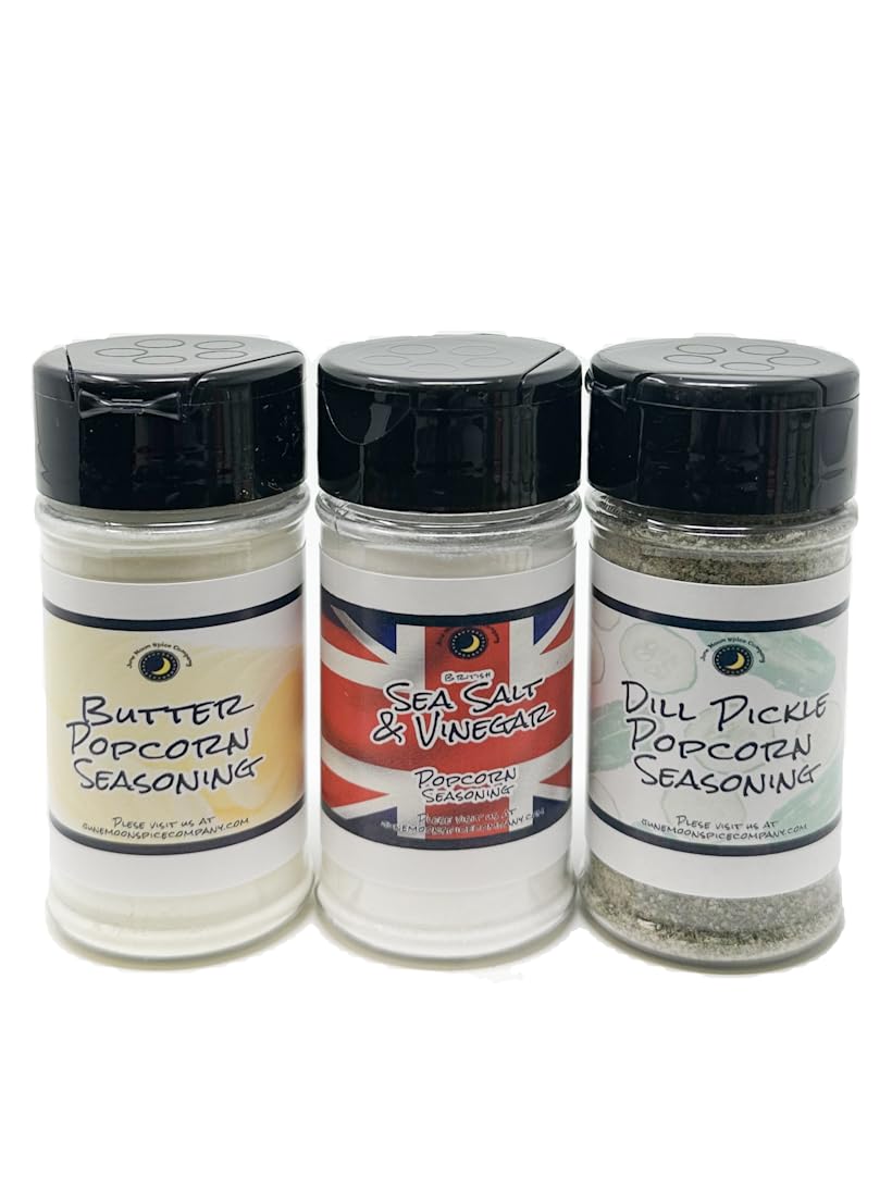 POPCORN SEASONINGS | Variety 3 Pack | Butter Flavor | Dill Pickle | British Sea Salt & Vinegar