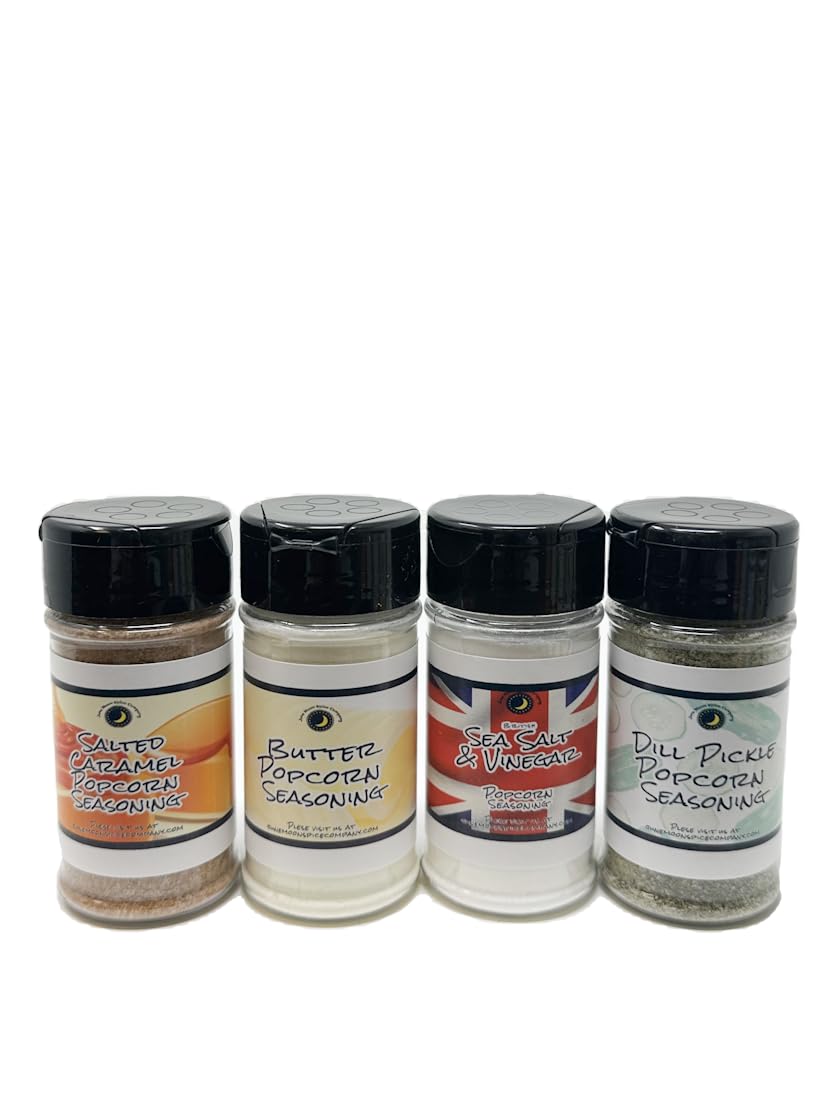 POPCORN SEASONINGS | Variety 4 Pack | Butter Flavor | Sea Salt & Vinegar | Dill Pickle | Salted Caramel | Crafted in Small Batches | The Ultimate Flavor Adventure!